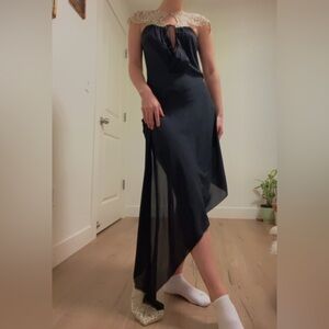 Nicole Miller Collection Elegant Black Asymmetrical Silk Evening Dress